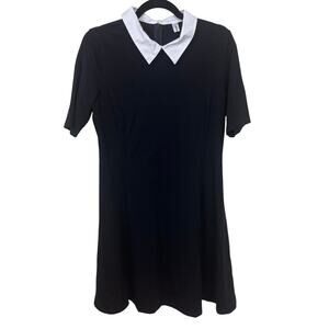 Aphratti Black White Collar Stretch Mini Dress Women’s Large Wednesday Style